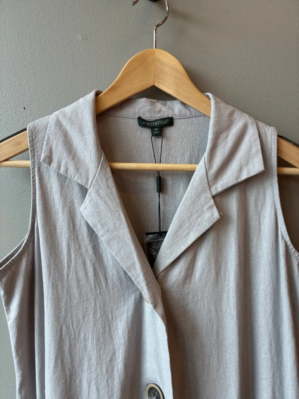 For Cynthia Linen Blend Neutral Light Taupe Sleeveless Coastal Dress, XS - Picture 3 of 8